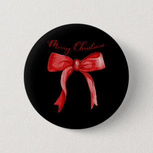 Badge Rond 5 Cm Joyeux Noël Rouge Coquette Bow Joyeux Et Lumineux