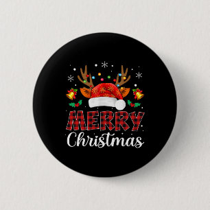 Badge Rond 5 Cm Joyeux Noël Rouge Père Noël Chapeau Reindeer Famil