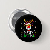 Badge Rond 5 Cm Joyeux Noël Rouge Père Noël Chapeau Reindeer Famil (Devant & derrière)