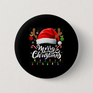 Badge Rond 5 Cm Joyeux Noël Rouge Père Noël Chapeau Reindeer Famil