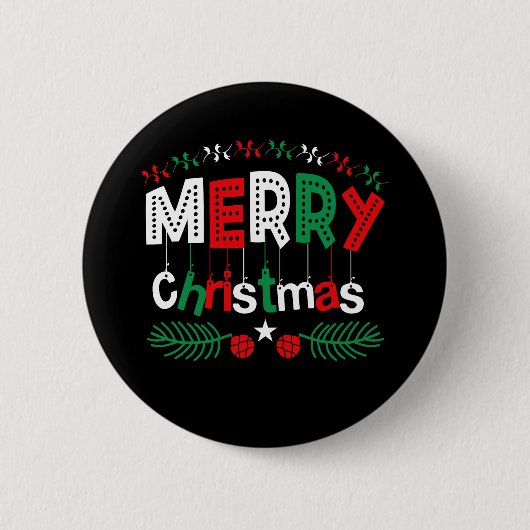 Badge Rond 5 Cm Joyeux Noël Rouge Vert Blanc (Devant)