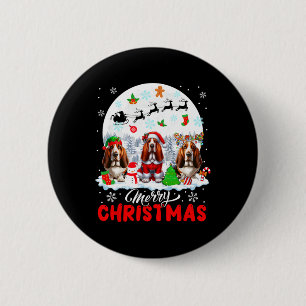 Badge Rond 5 Cm Joyeux Noël Trois Père Noël Elf Reindeer Bet Hound
