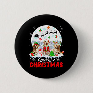 Badge Rond 5 Cm Joyeux Noël Trois Père Noël Elf Reindeer Labrador