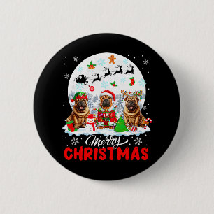 Badge Rond 5 Cm Joyeux Noël Trois Père Noël Elf Reindeer Shar Peis