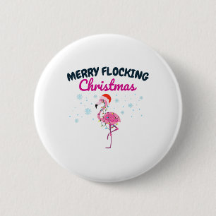 Badge Rond 5 Cm Joyeux Noël tropical de Floride flamant rose