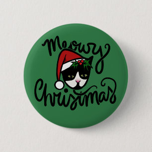 Badge Rond 5 Cm Joyeux Noël Tuxedo Chat