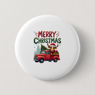 Badge Rond 5 Cm Joyeux Noël Vache des Highlands Écossais Noël Ferm