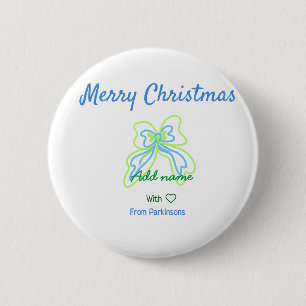 Badge Rond 5 Cm Joyeux noël vert bleu arc ajouter nom de famille t