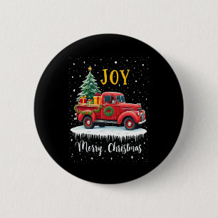 Badge Rond 5 Cm Joyeux Noël Vintage Camion Rouge Noël Ancien