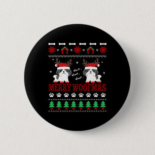 Badge Rond 5 Cm Joyeux Noël Woofmas Shih Tzu Vilain Noël