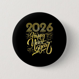 Badge Rond 5 Cm Joyeux Nouvel An 2026 Feu d'artifice