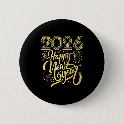 Badge Rond 5 Cm Joyeux Nouvel An 2026 Feu d'artifice (Devant)