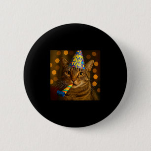 Badge Rond 5 Cm Joyeux Nouvel An Chat Chapeau de Fête Drôle Mème F