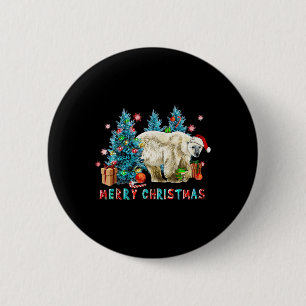 Badge Rond 5 Cm Joyeux Ours Polaire De Noël Et Lumières D'Arbre No