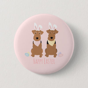 Badge Rond 5 Cm Joyeux Pâques Welsh Terriers Chiens Lapin Oreilles