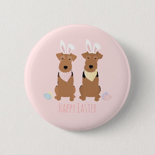 Badge Rond 5 Cm Joyeux Pâques Welsh Terriers Chiens Lapin Oreilles (Devant)