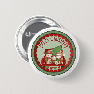 Badge Rond 5 Cm Joyeux Petit Noël Famille de neige