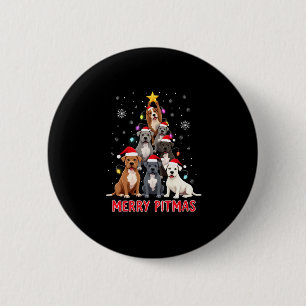 Badge Rond 5 Cm Joyeux Pitmas Pitbull Chien Pull de Noël Laid Arbr