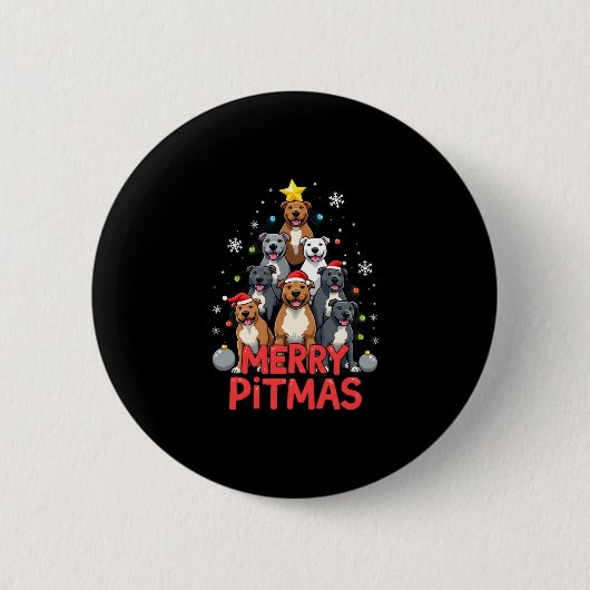 Badge Rond 5 Cm Joyeux Pitmas Pitbull Chien Pull de Noël Moche Tr (Devant)