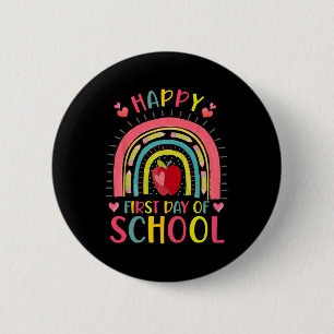 Badge Rond 5 Cm Joyeux premier jour d'école arc-en-ciel Enseignant