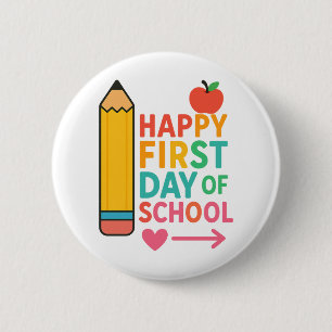 Badge Rond 5 Cm Joyeux premier jour d'école Crayon pomme coloré