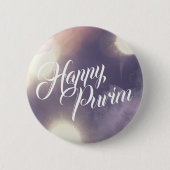 Badge Rond 5 Cm Joyeux purim en étincelle et pourpre (Devant)