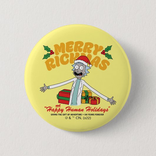 Badge Rond 5 Cm Joyeux Rickmas et Joyeuses Fêtes Humaines (Devant)