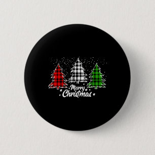 Badge Rond 5 Cm Joyeux sapin de Noël Buffalo plaqué Rouge Blanc