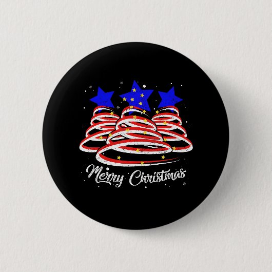 Badge Rond 5 Cm Joyeux sapin de Noël Drapeau américain Drôle amusa (Devant)