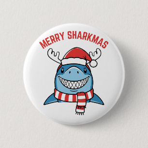 Badge Rond 5 Cm Joyeux Sharkmas Drôle de Noël Shark