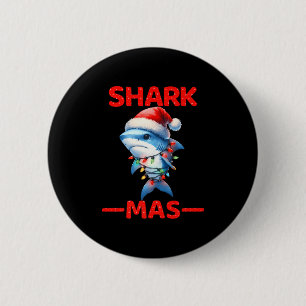 Badge Rond 5 Cm Joyeux Sharkmas Père Noël Shark lumières de Noël C