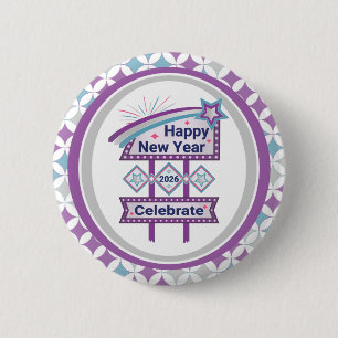 Badge Rond 5 Cm Joyeux signe du Nouvel An Retro - Célébrer la Marq