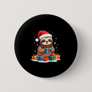Badge Rond 5 Cm Joyeux Slothmas mignon Noël paresseux Noël chapeau