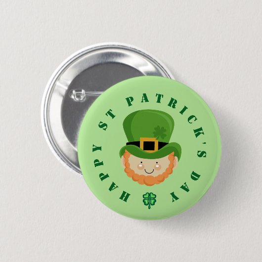 Badge Rond 5 Cm Joyeux St Patrick's Day leprechaun et shamrock (Devant & derrière)