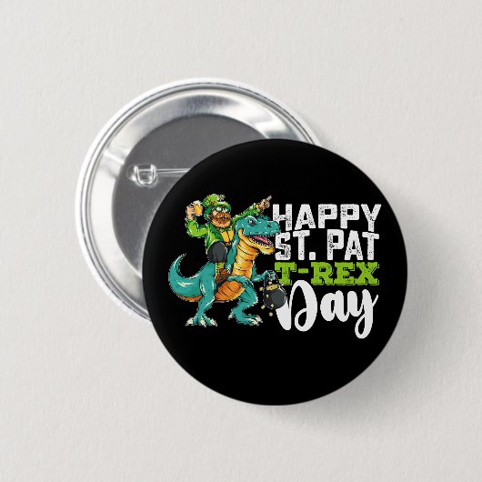 Badge Rond 5 Cm Joyeux St Patrick's Day Pat T Rex Dinosaur (Devant & derrière)
