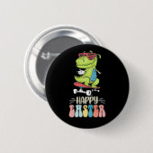 Badge Rond 5 Cm Joyeux T Rex Dinosaur Lapin de Pâques oeufs de lap (Devant & derrière)