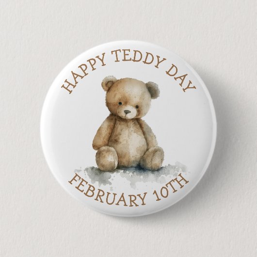 Badge Rond 5 Cm Joyeux Teddy Day | 10 février (Devant)