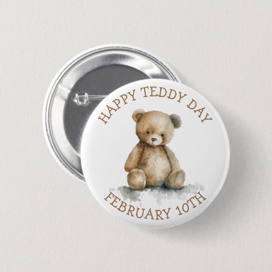 Badge Rond 5 Cm Joyeux Teddy Day | 10 février (Devant & derrière)