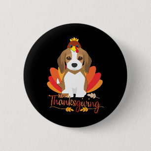 Badge Rond 5 Cm Joyeux Thanksgiving avec beagle dinde chien adorab