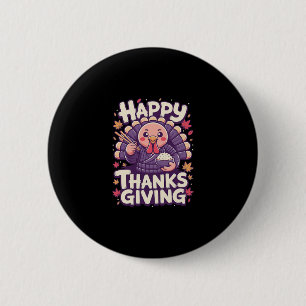 Badge Rond 5 Cm Joyeux Thanksgiving Dinde Mignonne Avec Du Riz Jap