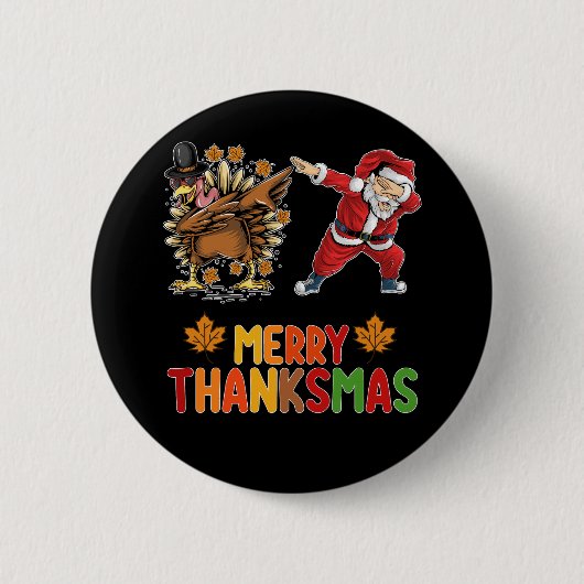 Badge Rond 5 Cm Joyeux Thanksmas Thanksgiving automne Noël saison (Devant)