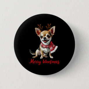 Badge Rond 5 Cm Joyeux Woofmas Chihuahua Chien Mème En Cerf Antenn