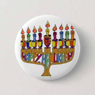 Badge Rond 5 Cm Judaica Happy Hanukkah