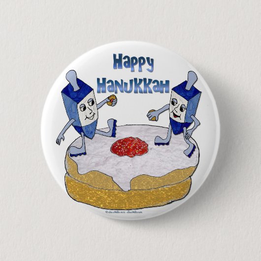 Badge Rond 5 Cm Judaica Happy Hanukkah Dancing Dreidels (Devant)