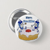 Badge Rond 5 Cm Judaica Happy Hanukkah Dancing Dreidels (Devant & derrière)