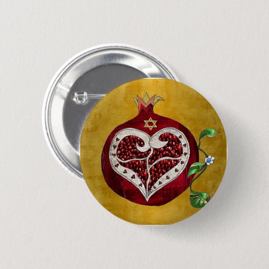 Badge Rond 5 Cm Judaica Pomegranate Heart Hanoukka Rosh Hashanah (Devant & derrière)