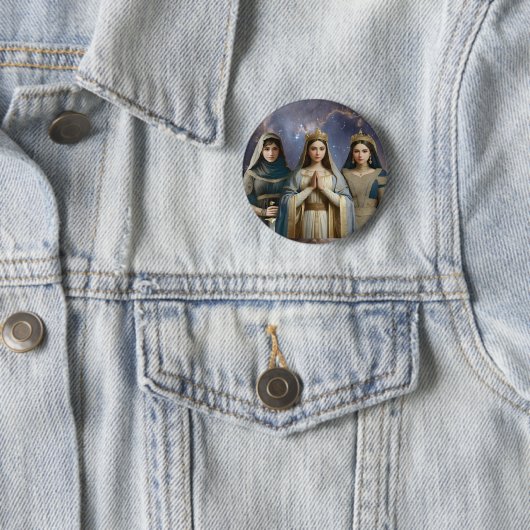 Badge Rond 5 Cm Judith, Esther & Blessed Virgin Mary Button Pin (En situation)