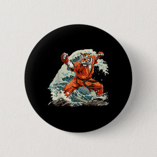 Badge Rond 5 Cm Judo Tigre Vague Océanique Taekwondo Judo Kickboxi