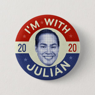 Badge Rond 5 Cm Julian Castro Président 2020 Démocrate Photo Retro