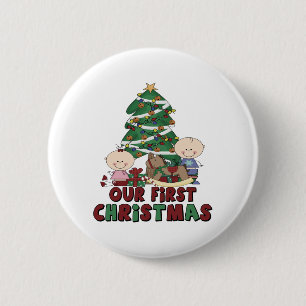 Badge Rond 5 Cm Jumeaux garçon et Noël de fille premier